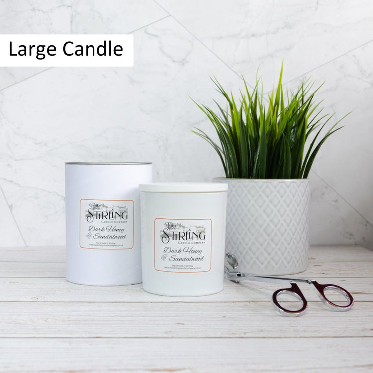 Front and top view of The Stirling Candle Company large candle