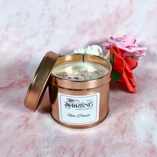 Rose Petal travel tin candle with lid off