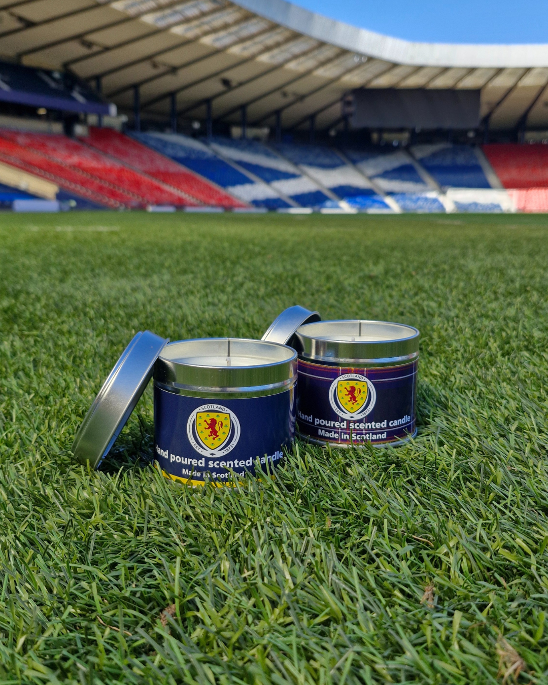 National Scotland Team candles set on grass at Hampden Park football stadium