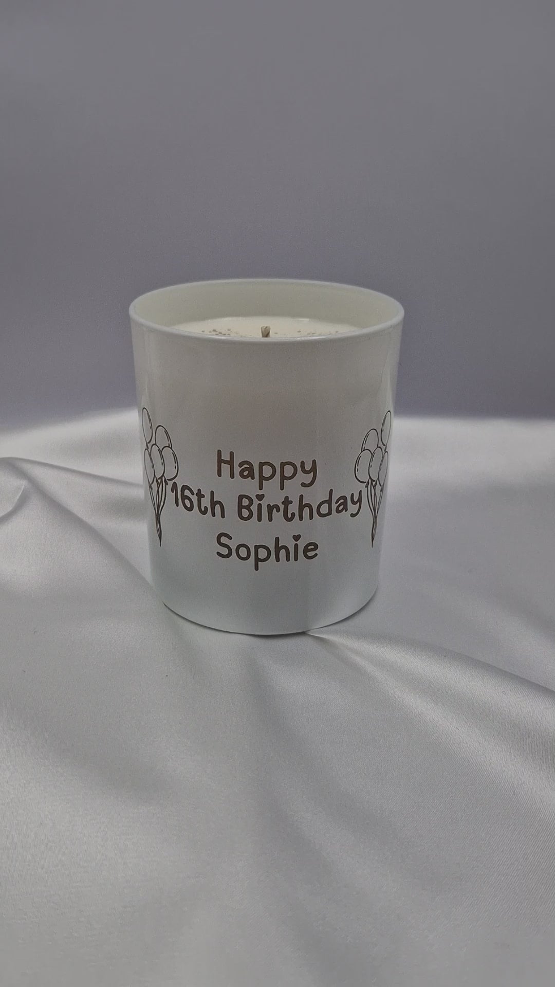 Custom candle with the words Happy 16th Birthday Sophie