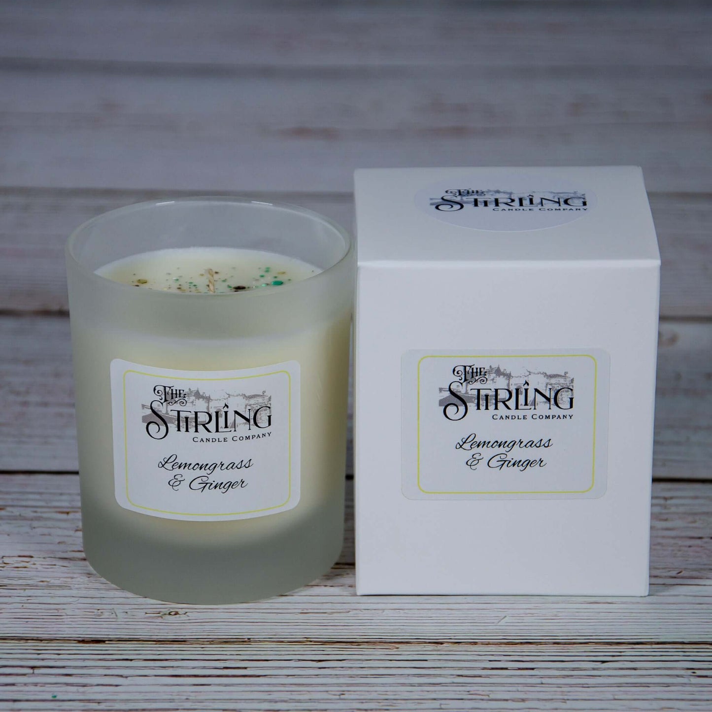 Lemongrass & Ginger medium candle with product box