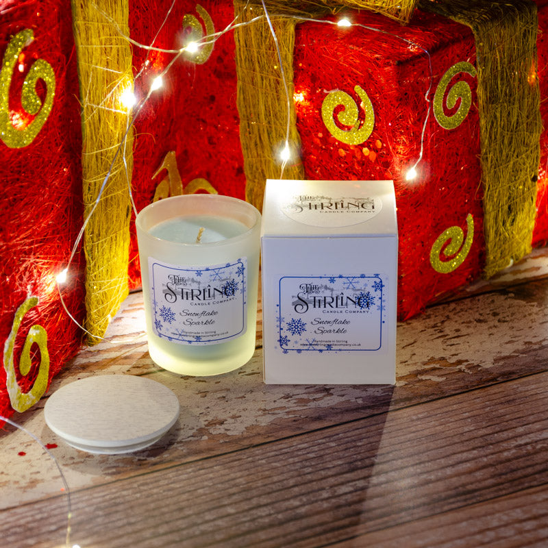The Stirling Candle Company small candle with box in the fragrance Snowflake Sparkle