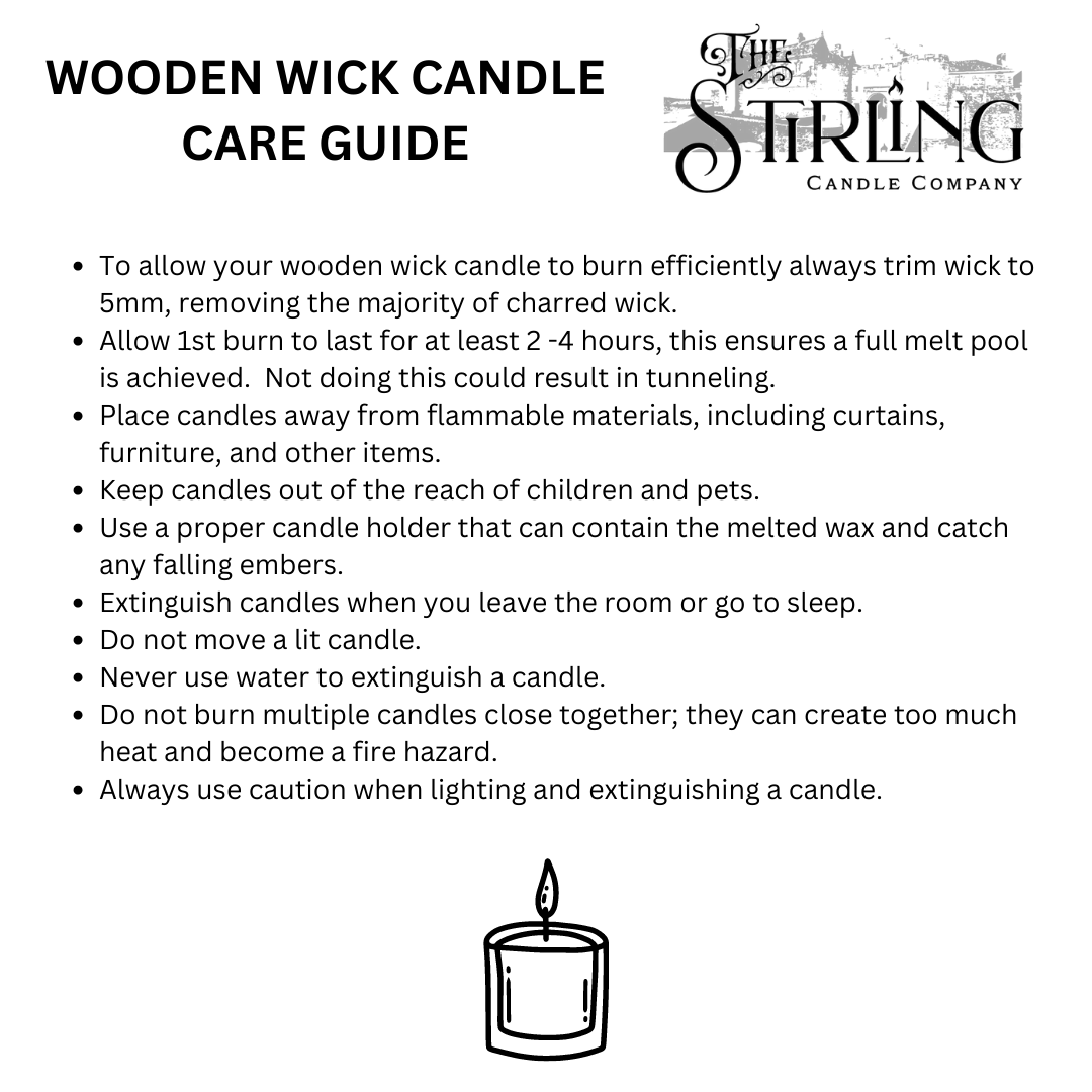 Wooden wick care guide - The Stirling Candle Company